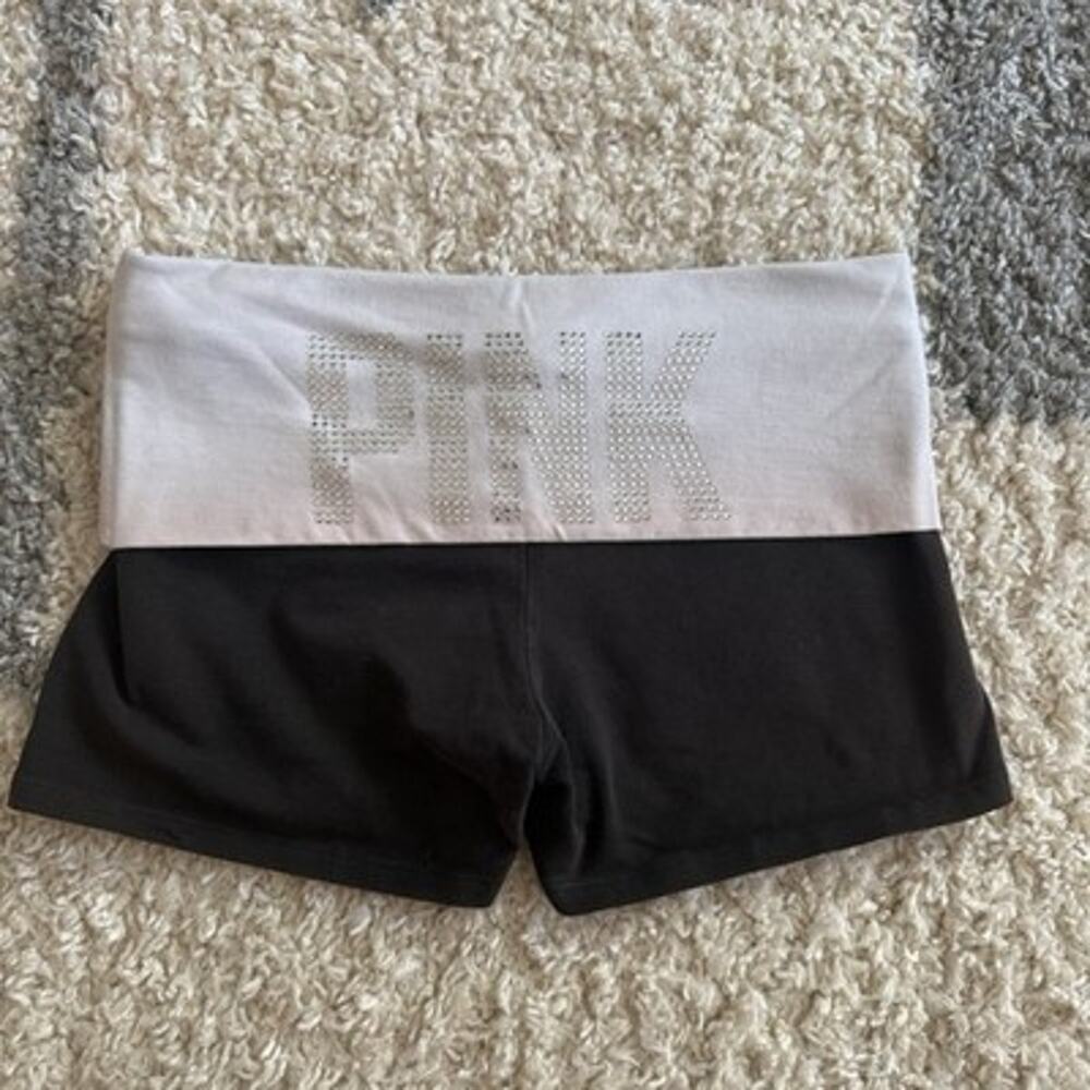 Victorias Secret PINK Womens Y2K Fold Over Yoga Shorts Size XS Logo Rhinestone